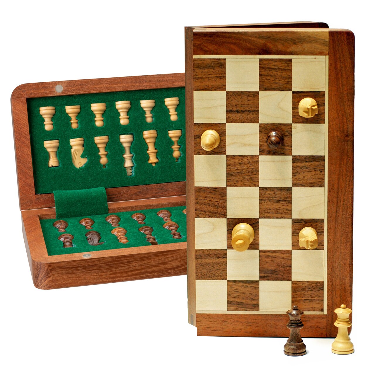 WE Games Travel Magnetic Wood Folding Chess Set, 7.375 inches